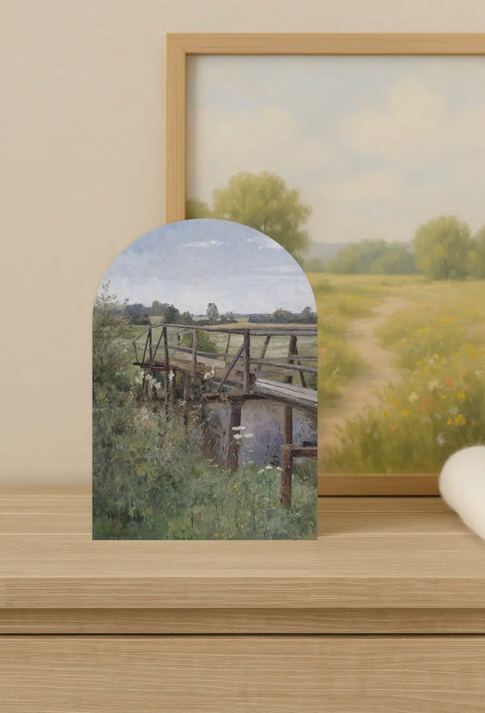 10”x7” Wooden Bridge Spring Landscape Wood Arch Sign