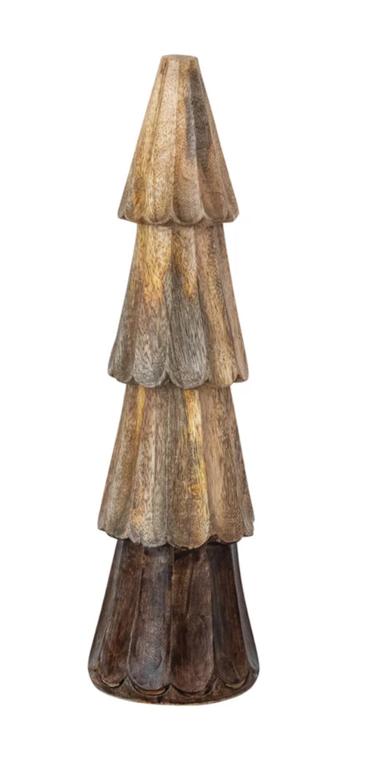 Natural & Stained Carved Mango Wood Tree