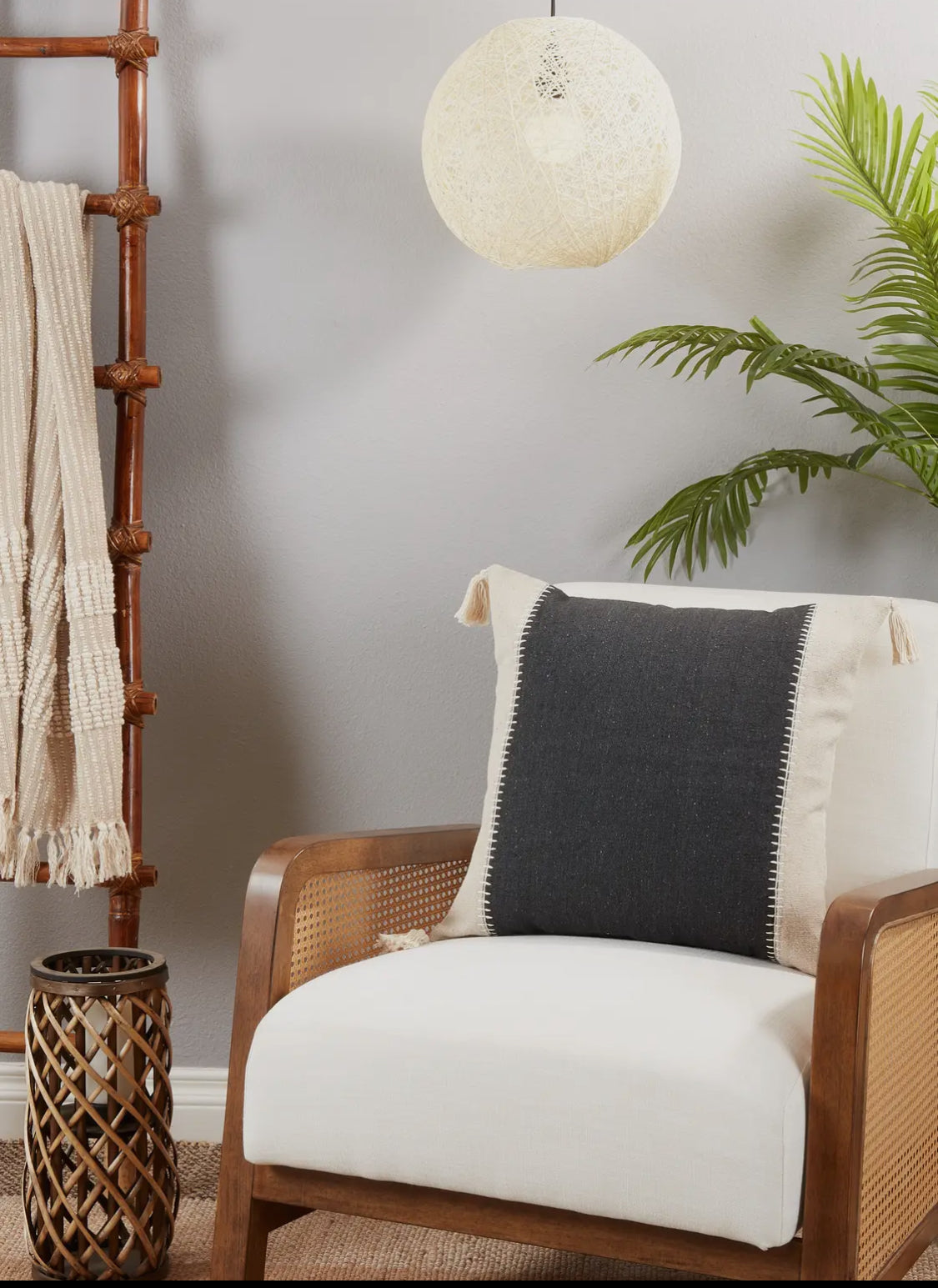 Black/Natural Whipstitch Banded Throw Pillow