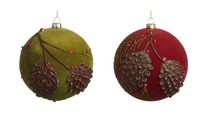 5” Flocked Glitter Pinecone Ball Ornament
