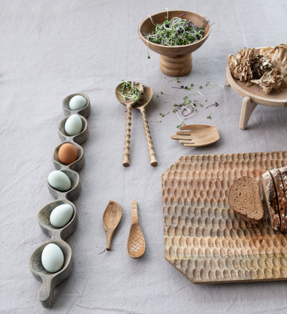 Ribbed Mango Wood Footed Bowl