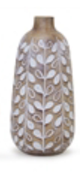 8.75” Natural Pottery w/White Leaf Design