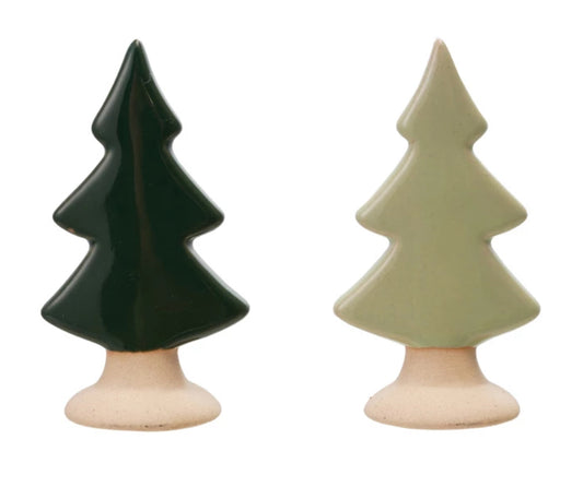 3-1/2”H Stoneware Trees w/Unglazed Base