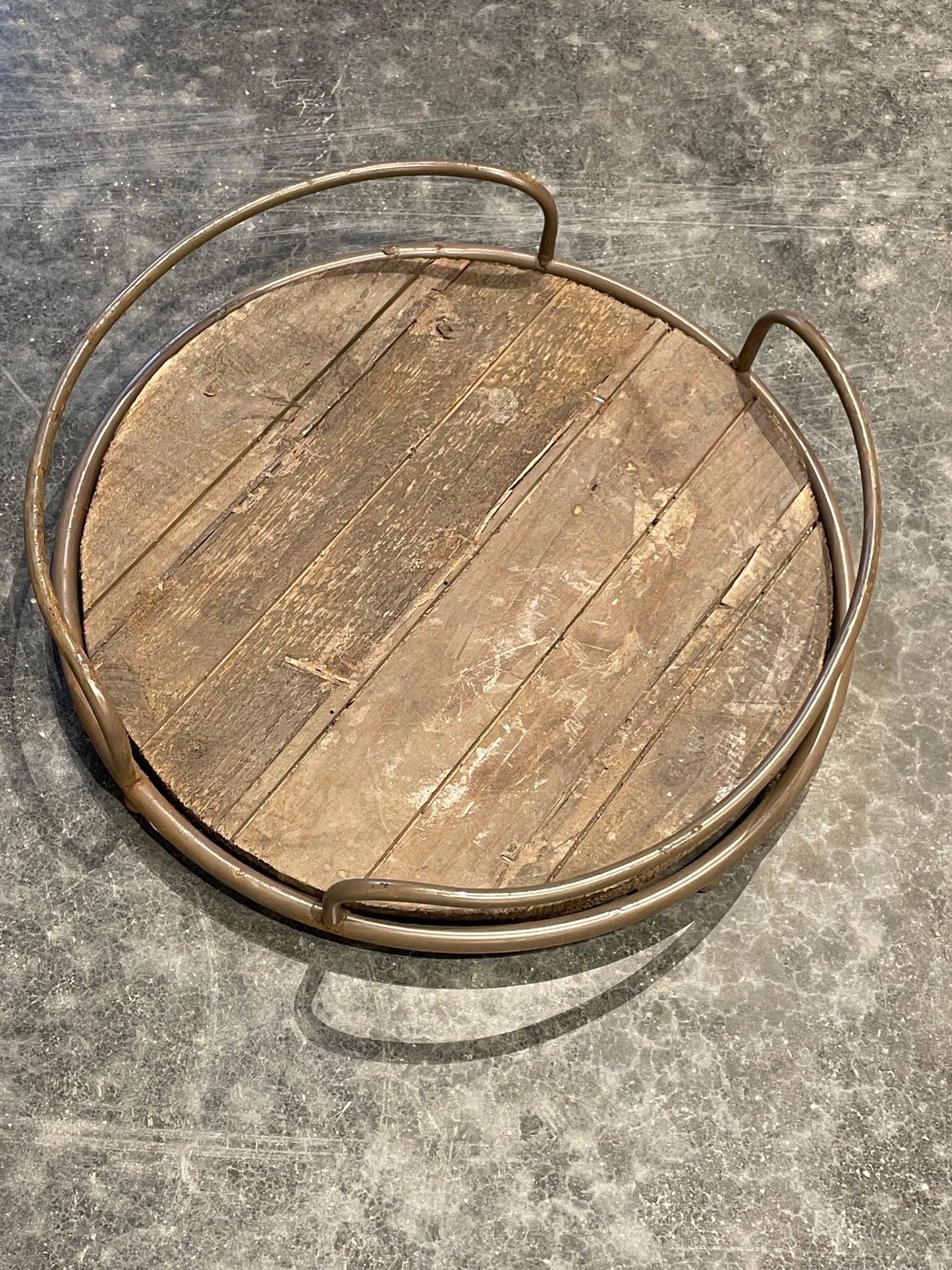 Round Wood/Rustic Metal Tray