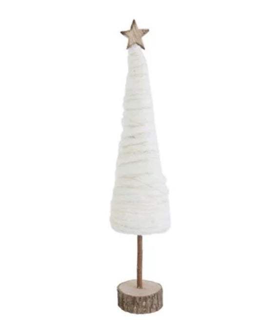 Cream Wool Christmas Tree w/Wood Star & Base