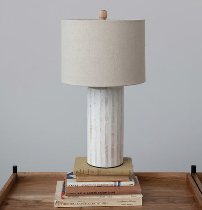 Capiz Table Lamp w/Linen Shade & Inline Switch