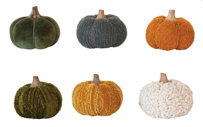 Cotton Blend Boucle/Velvet Pumpkin w/Wood Stem