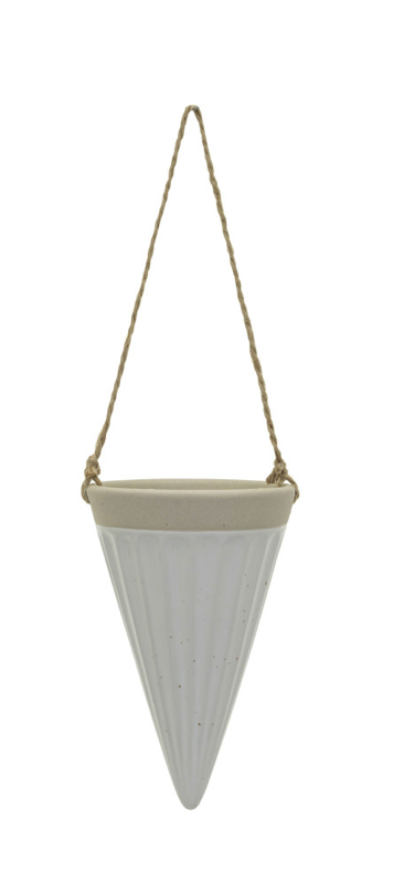 Debossed Stoneware Hanging Cone Vase w/Jute Rope Hanger