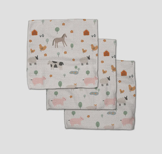 Light Farm Animals Dishcloth Set