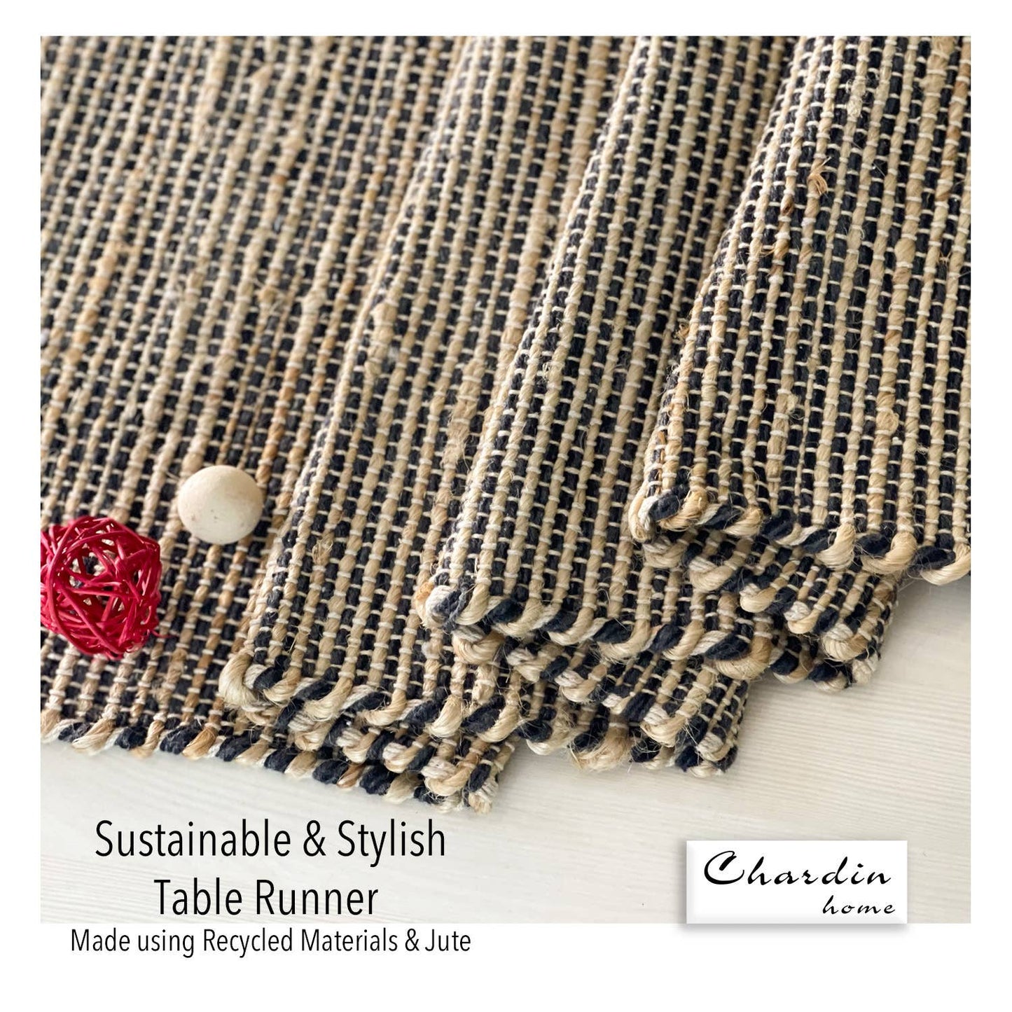 OMBRE TABLE RUNNER, NATURAL JUTE-BLACK, 13''x36''.