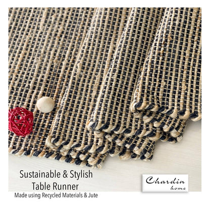 OMBRE TABLE RUNNER, NATURAL JUTE-BLACK, 13''x36''.