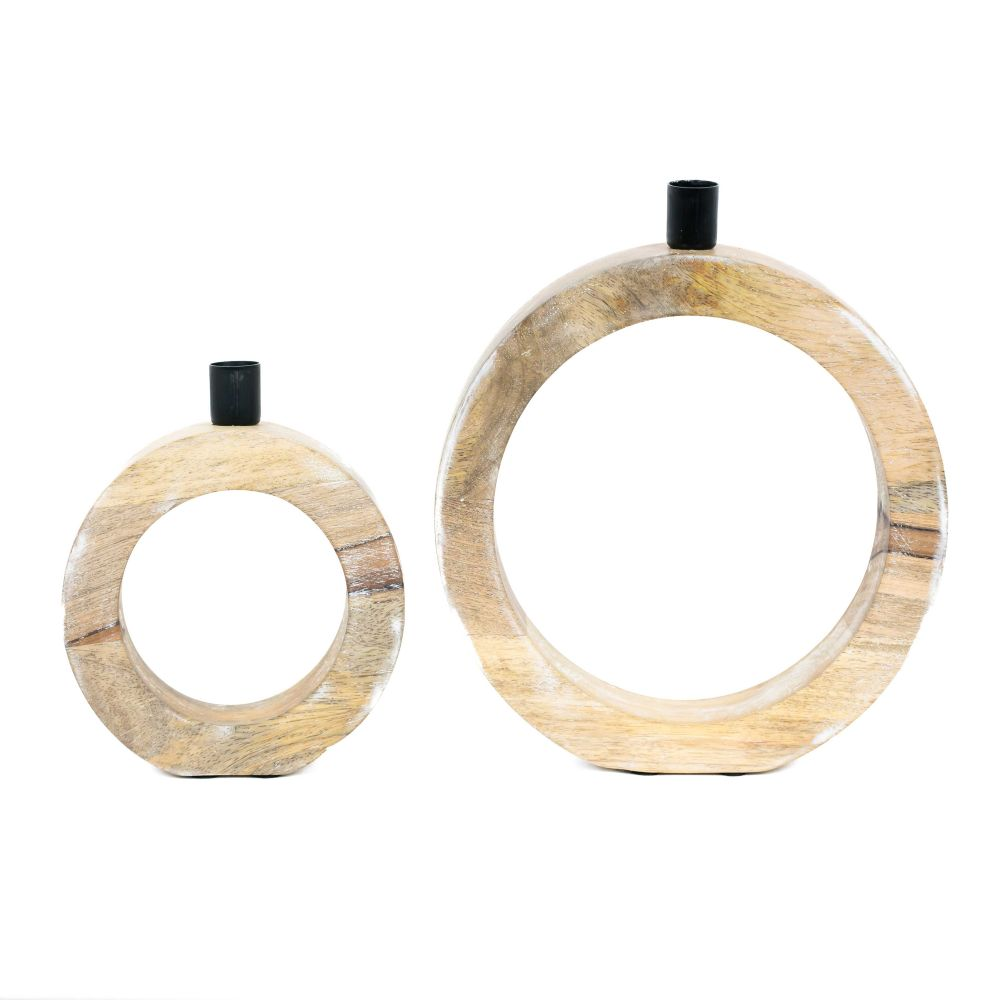 12042-Mango Wood Nested Candle Holders -Round