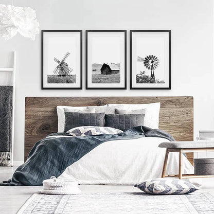 8” x 10” Black White Farm Style Print. Windmill, Barn Poster-sold seperately-No Frame