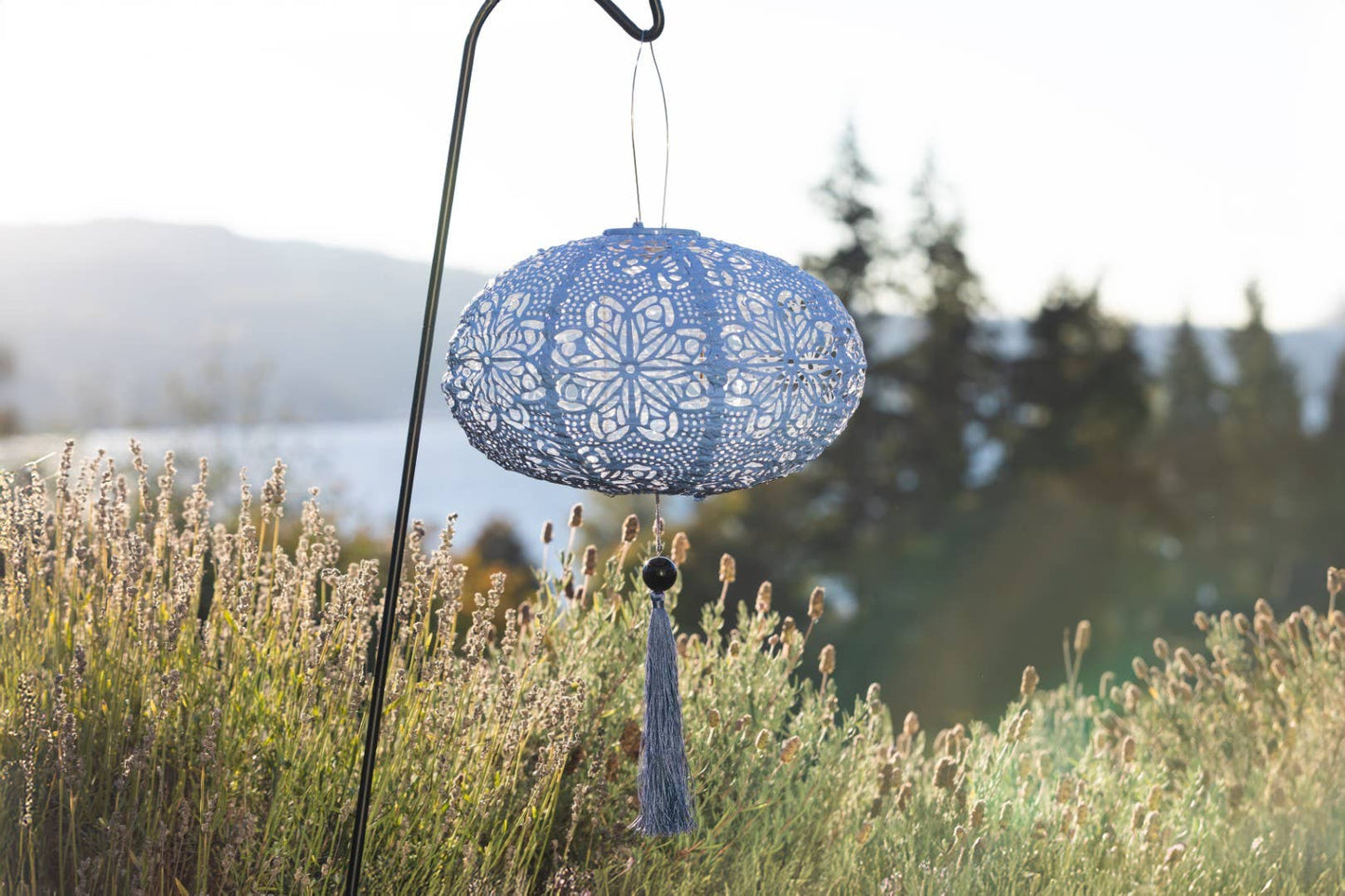*NEW* Stella Tassel 25.5" Oval Solar Lantern - Sky Blue
