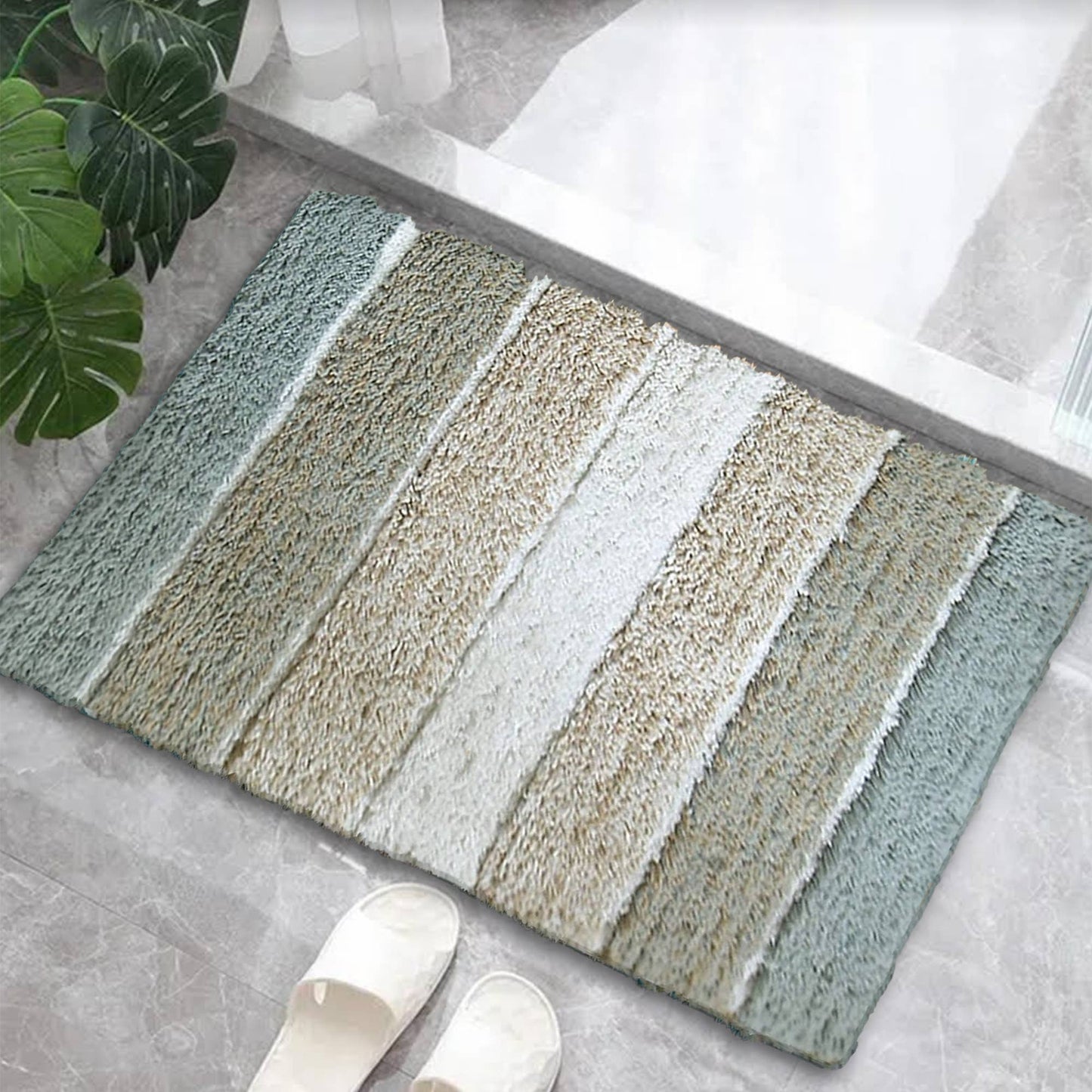 Cordural Stripe Bath Rug cotton 21''x34''-Grey-Beige