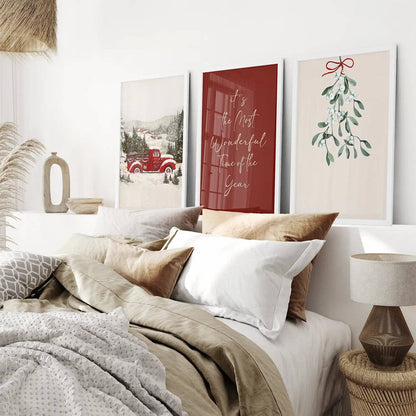 8” x 10” Winter Holiday Landscape Wall Art Print-Set/3-No Frames
