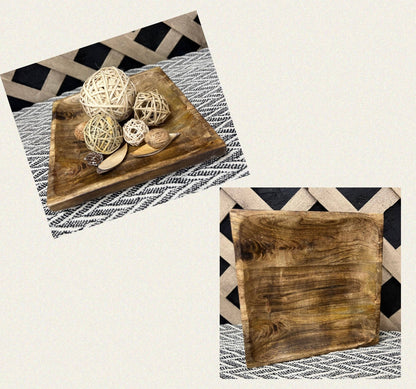Dark Wood Square Tray 10x10x1.5in