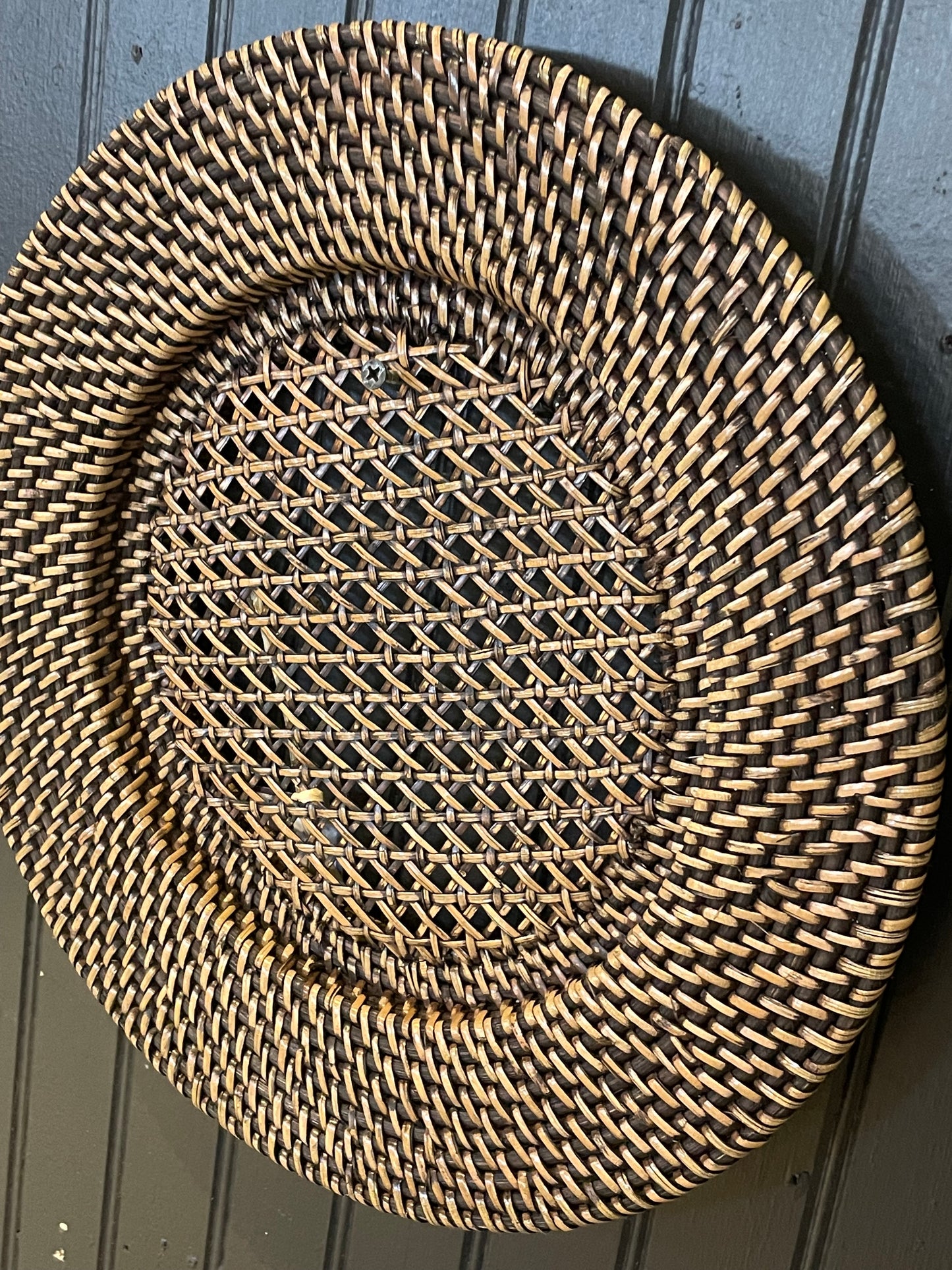 13” Round Rattan Tray, Brown