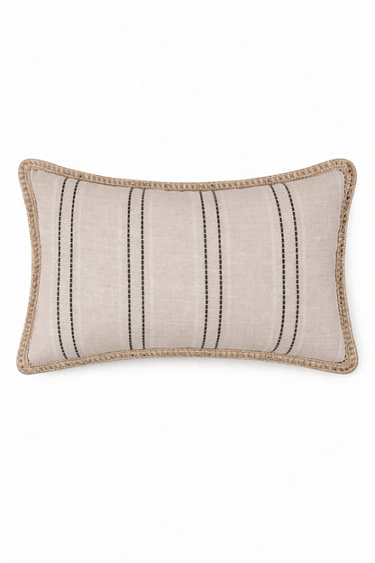 Neutral Striped Throw Pillow with Braided Trim