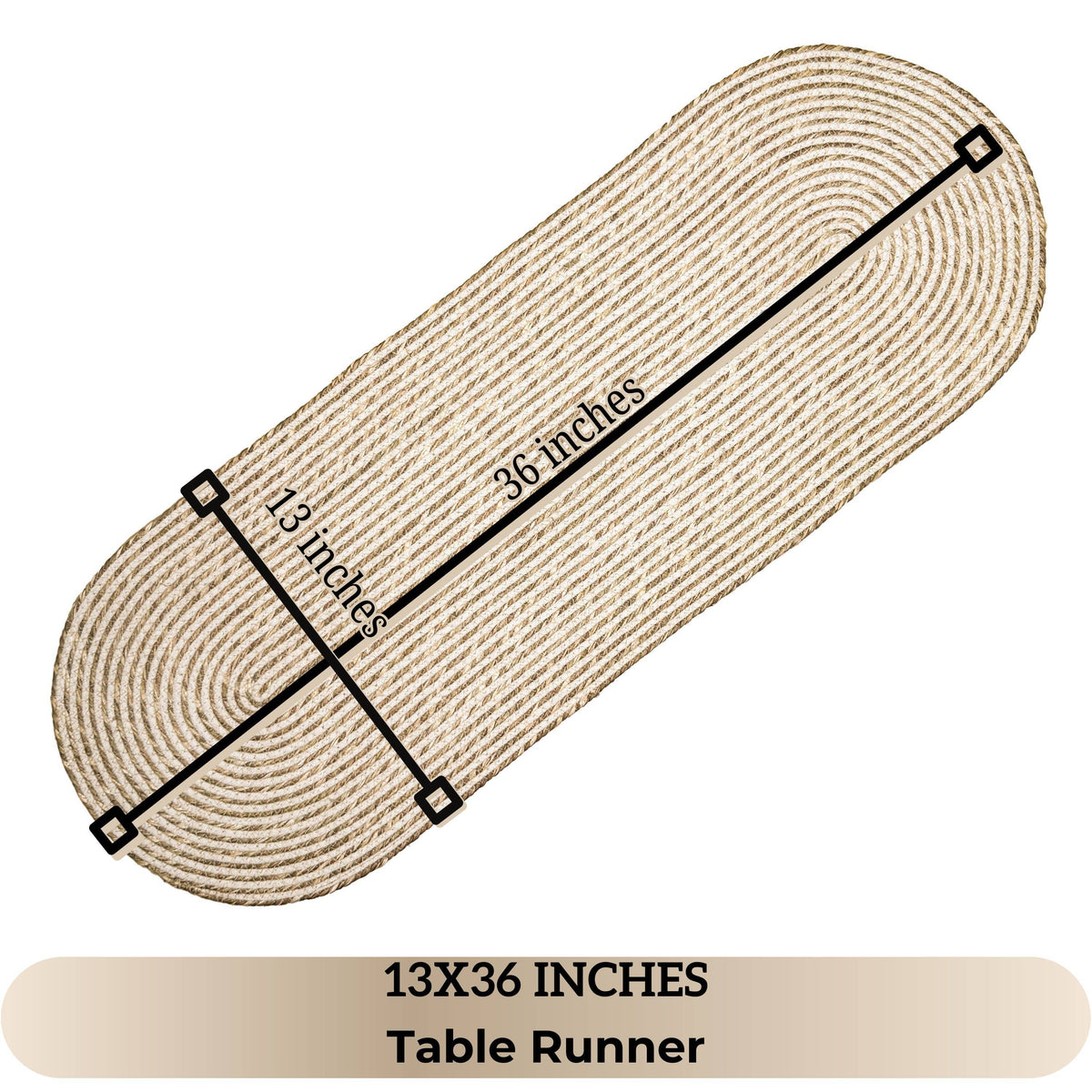 Seagrass Spiral Oval Tablerunner, 13''x36, Nat-Ivory