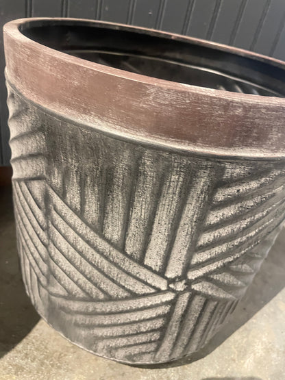 12” Metal Round Geo Container/Black Wash