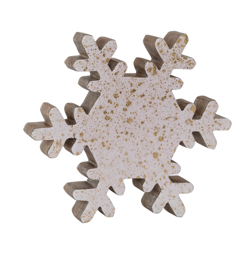 Handmade Enameled Mango Wood Snowflake w/Gold Splatter