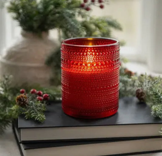 5” Red Dotted Glass 3D Flame Candle