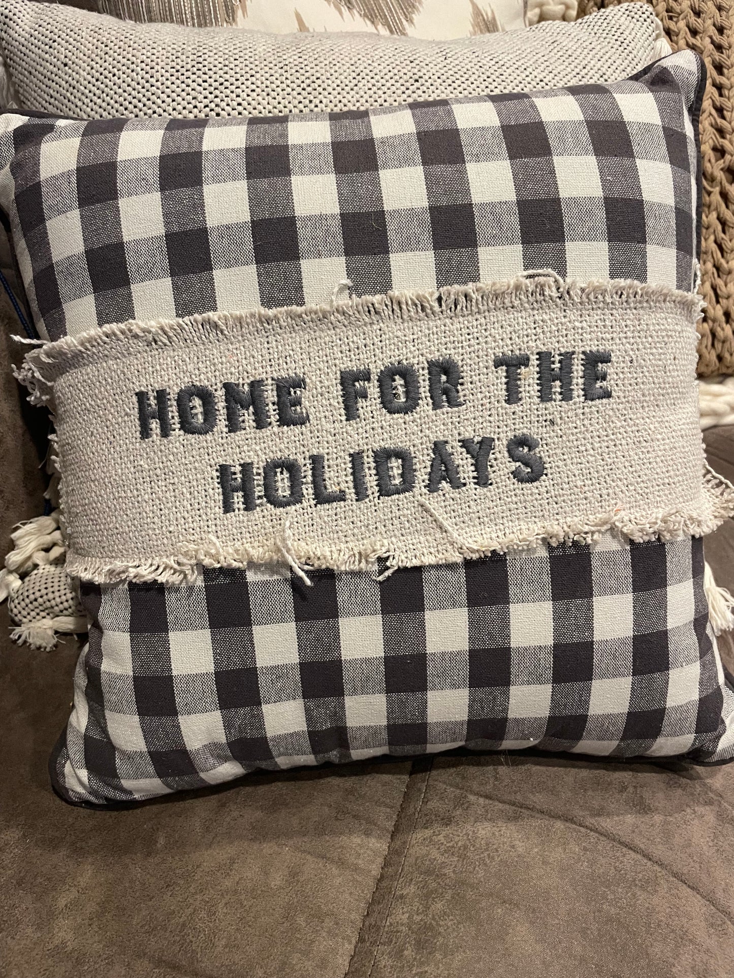 “Home for the Holidays” Plaid Pillow