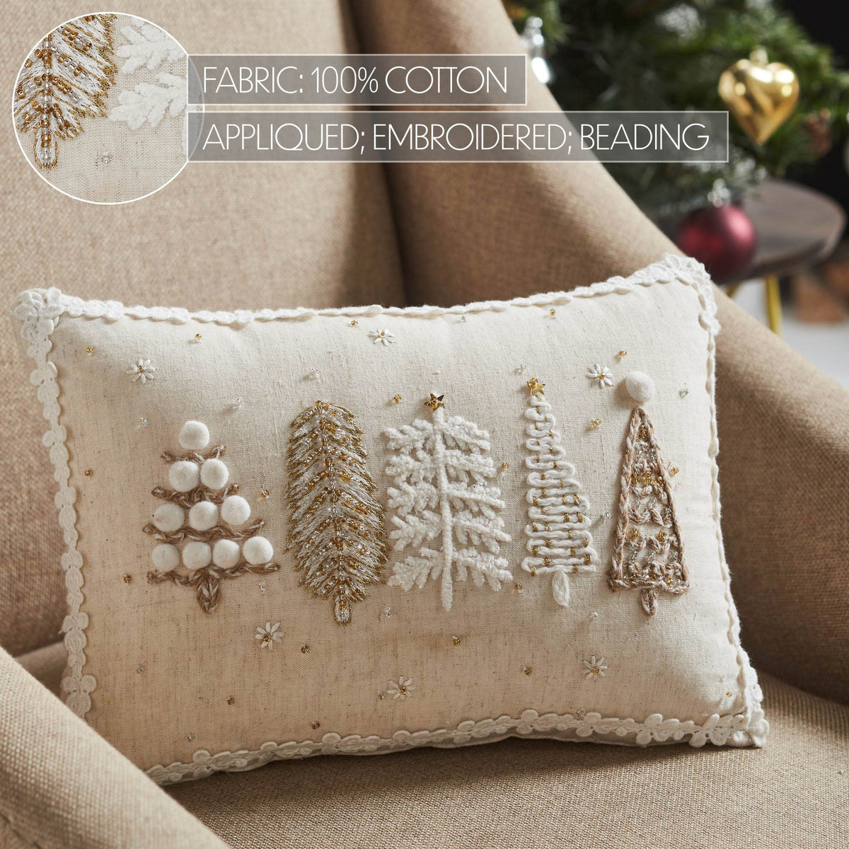5 Christmas Trees White Throw Pillow 14x10