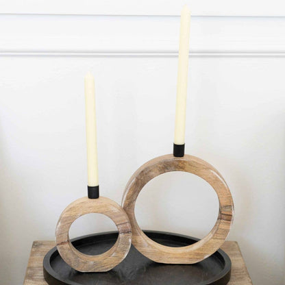 12042-Mango Wood Nested Candle Holders -Round