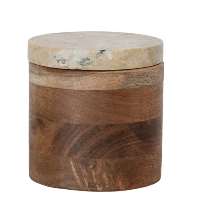 Acacia Wood Container w/Marble Lid