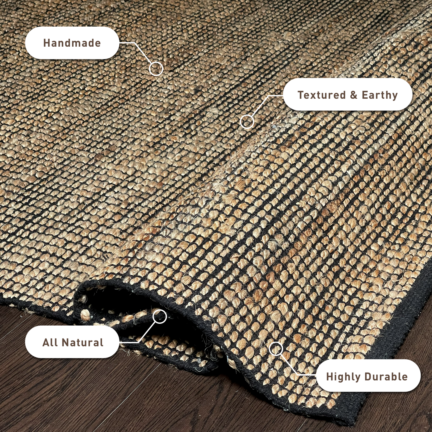 Monterey Jute/Cotton Rug-Natural Jute/Black-3'x5'