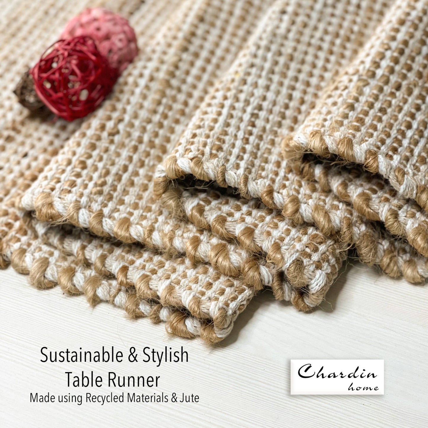 OMBRE TABLE RUNNER, NATURAL JUTE-IVORY, 13''x48''.