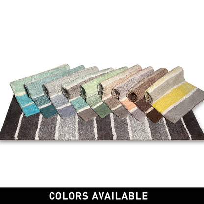 Cordural Stripe Bath Rug cotton 21''x34''-Grey-Beige