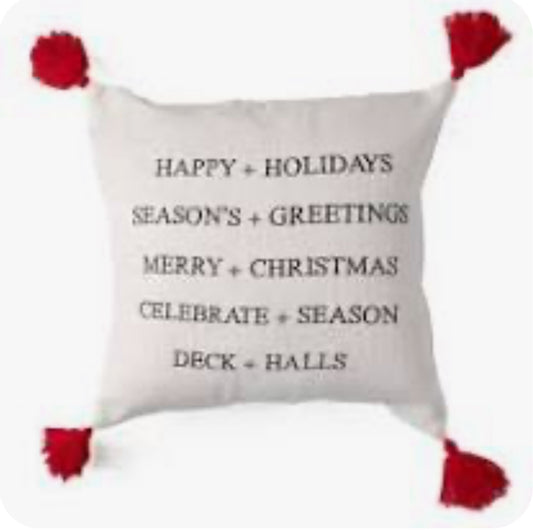 Happy Holiday Tassel Pillow