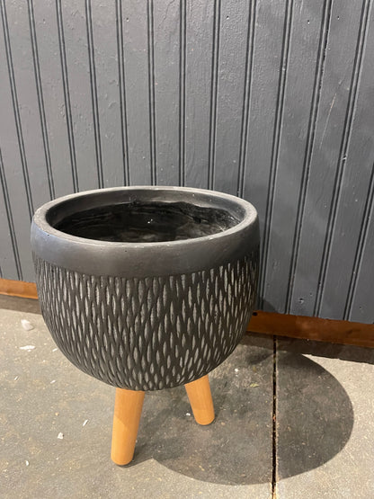 11” Textured Planter w/Wood Legs