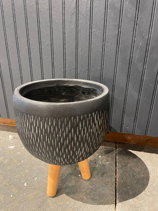 11” Textured Planter w/Wood Legs