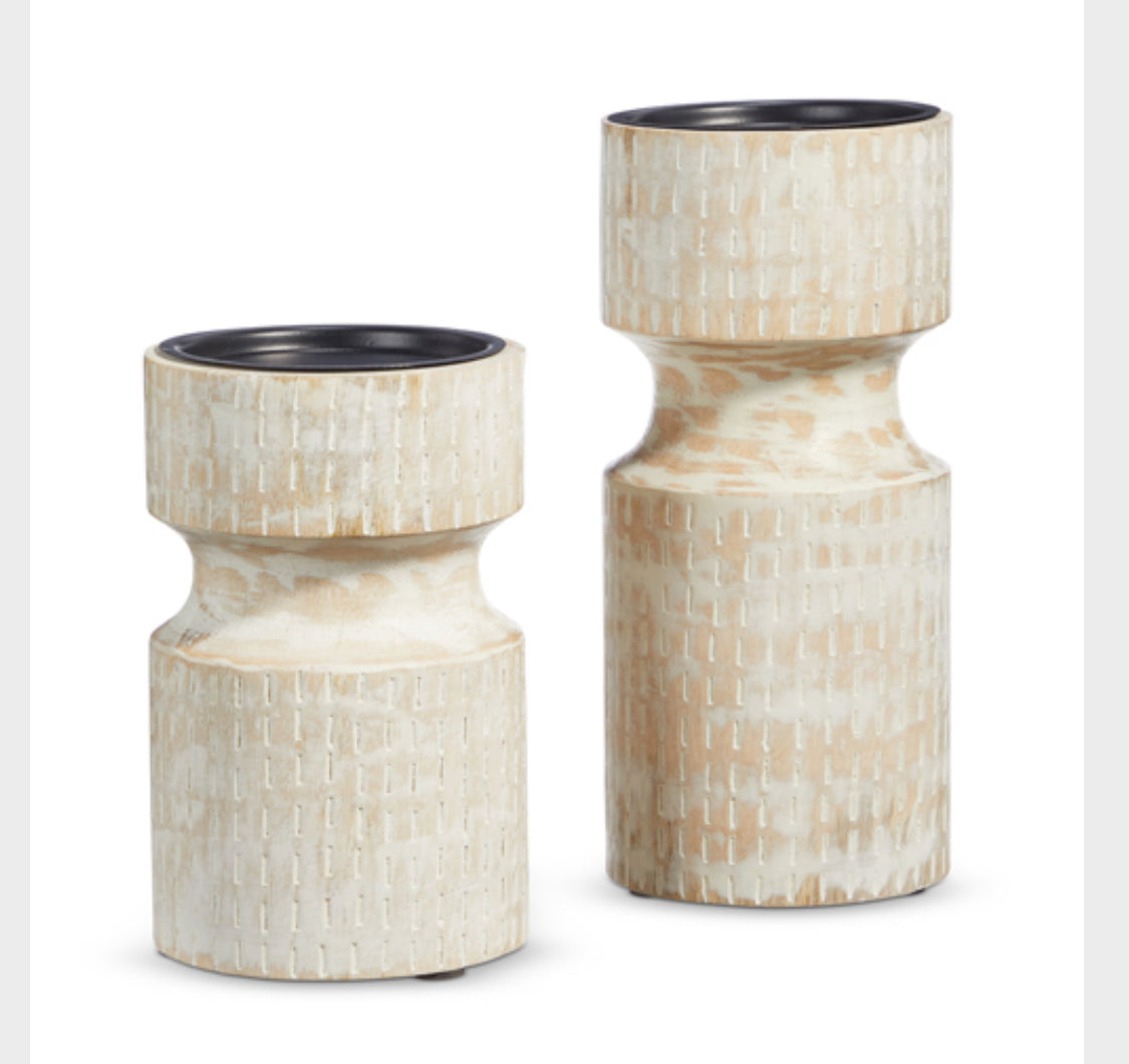 6-1/4” Whitewash Wood Candle Holder-sm