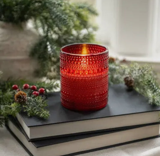 4” Red Dotted Glass 3D Flame Candle