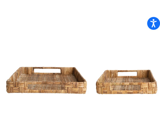 Decorative Hand-Wovan Rattan Trays with/Handles, Natural.-small