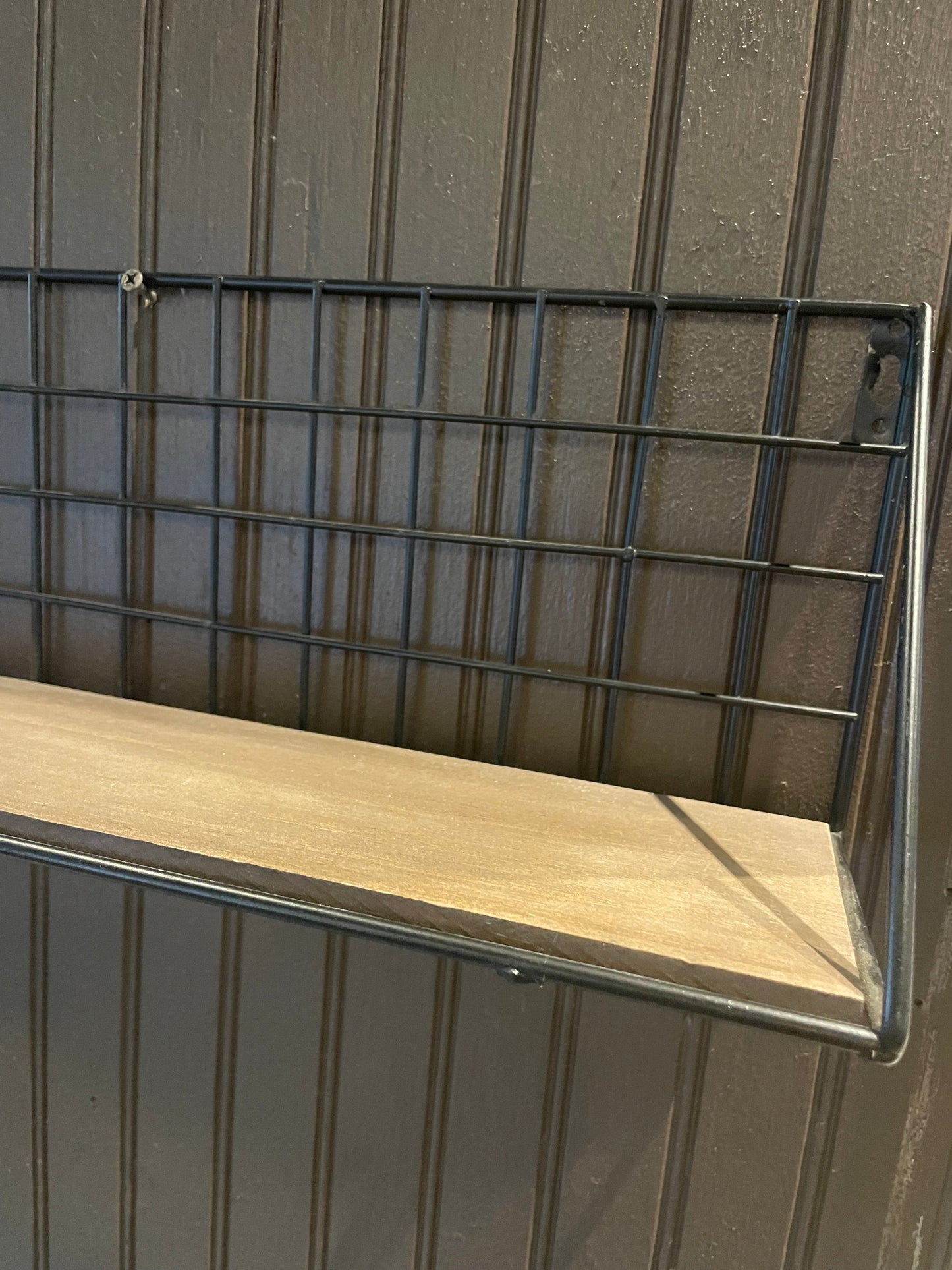 Metal Grid Wall Shelf-Wood/Metal