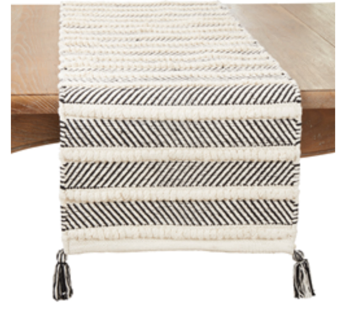 Black/Natural Striped Table Runner