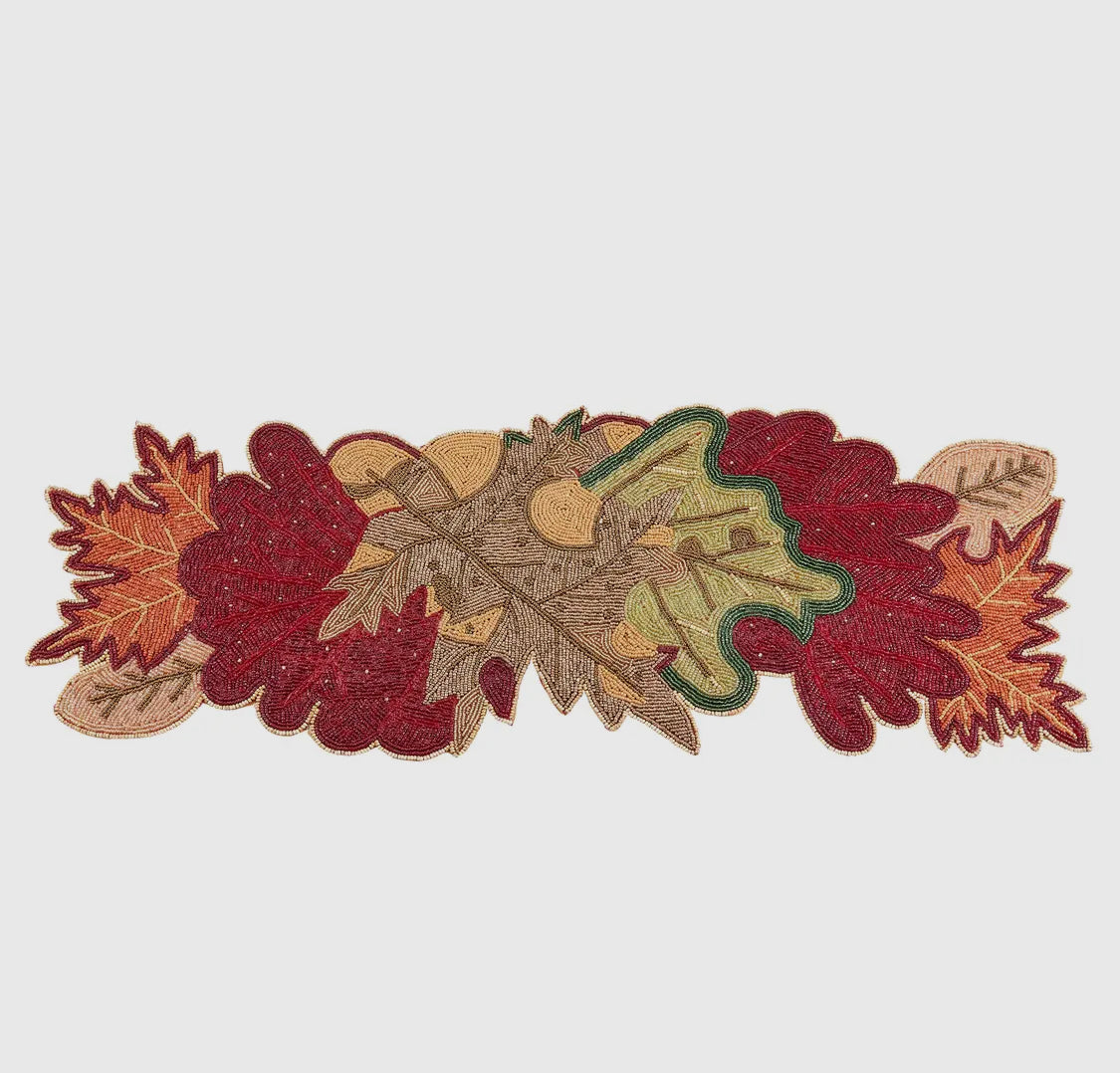 Beaded Fall Leaves Table Runner