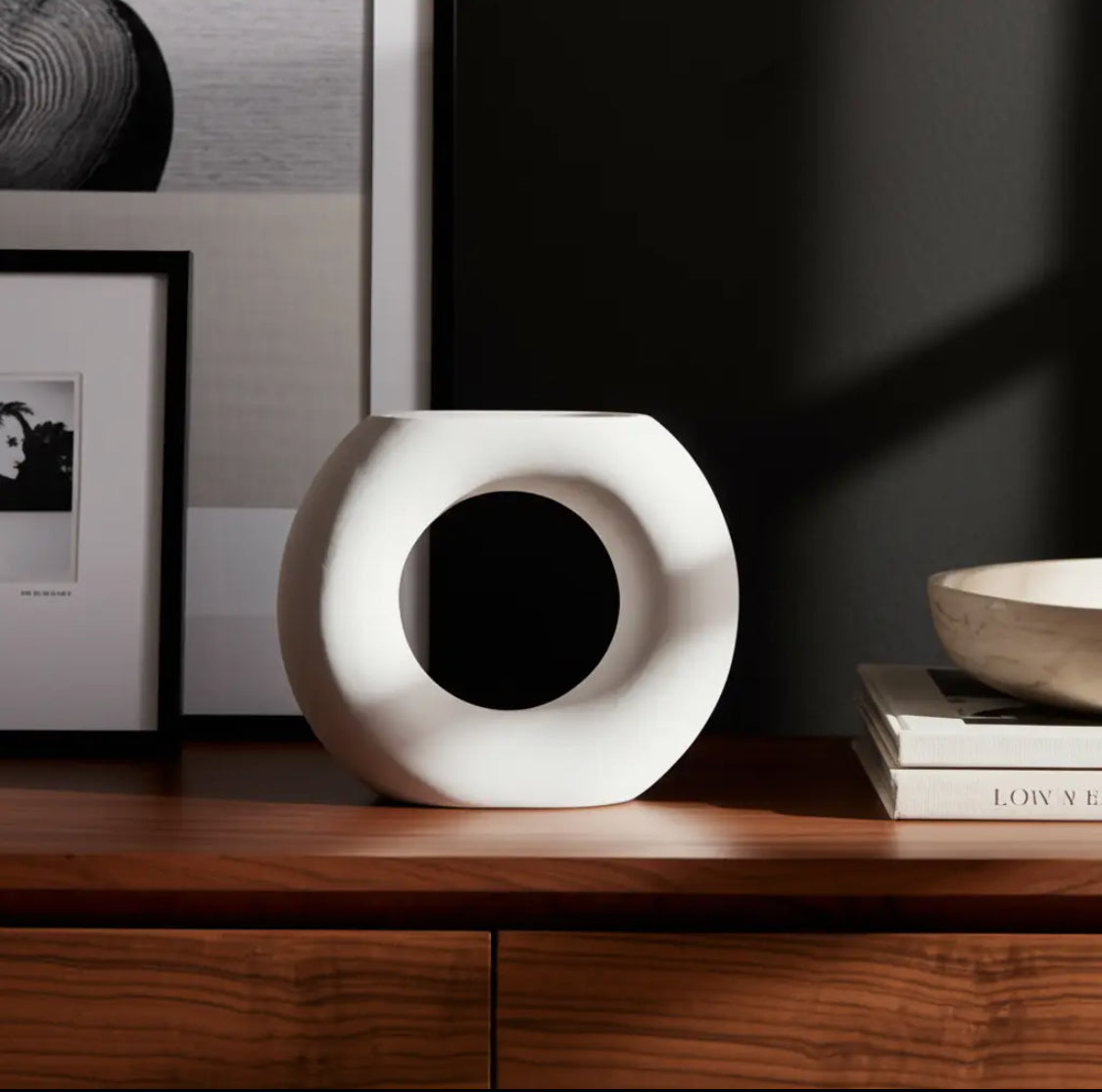 5” White Ceramic Round Cut-Out Vase