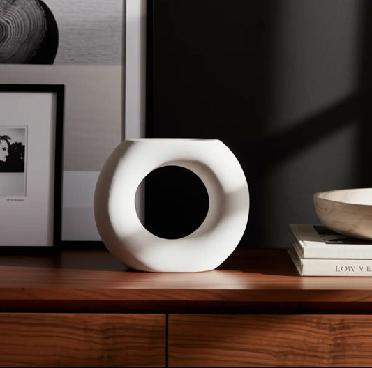 5” White Ceramic Round Cut-Out Vase