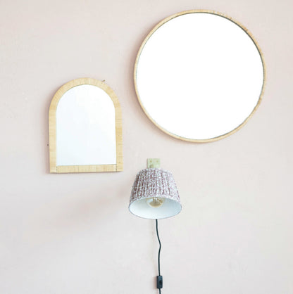 Rattan Wrapped Wood Framed Wall Mirror