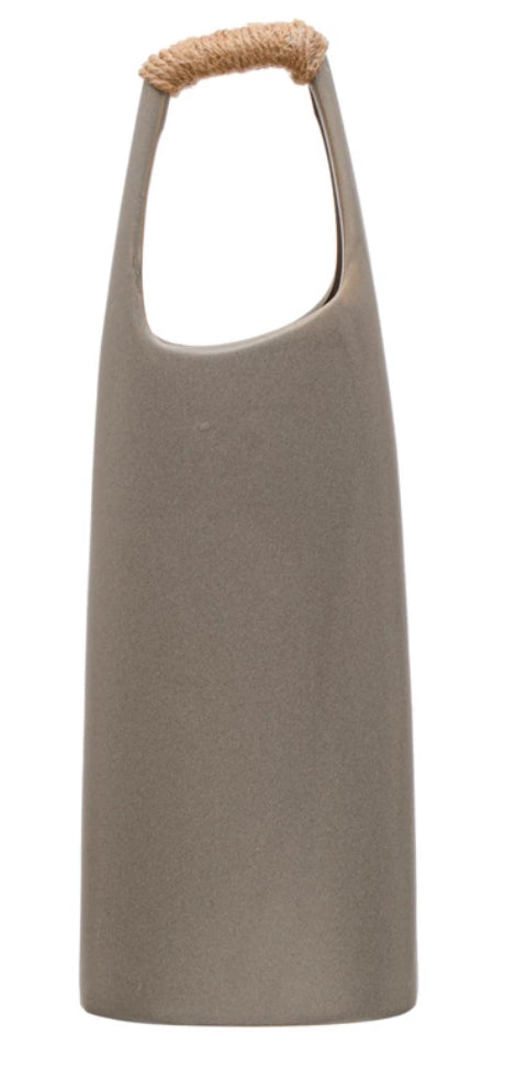 Stoneware Vase w/Rattan Wrapped Handle