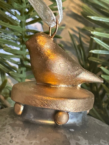 Silver Mercury Ball Ornament w/Gold Joy & Bird