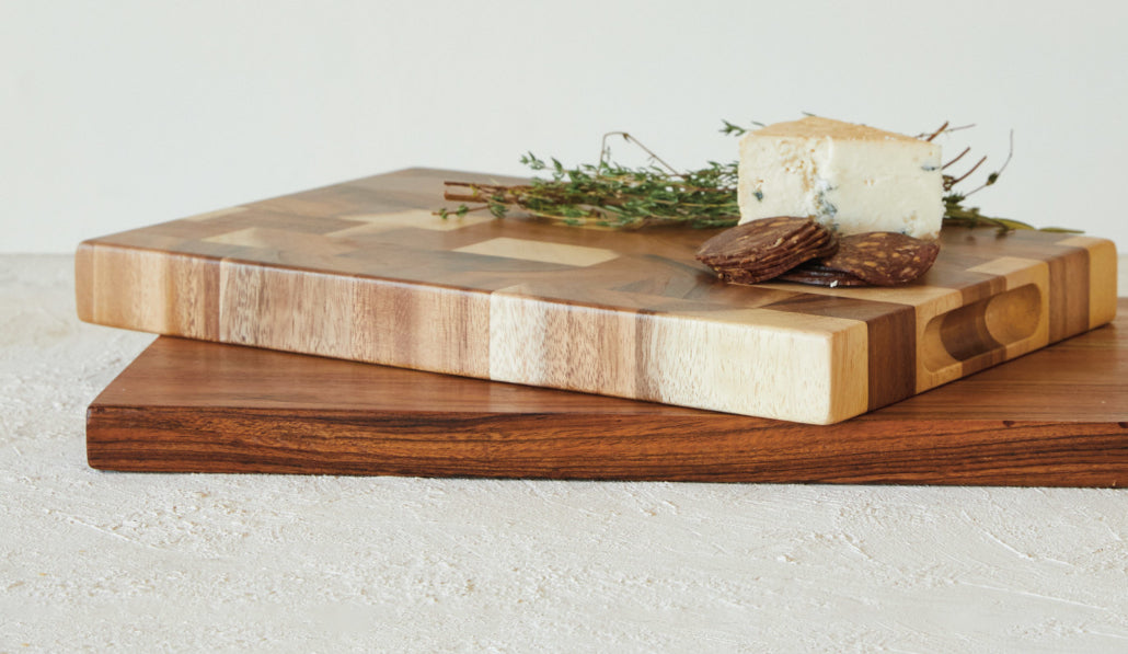 Suar Wood End Grain Cutting Board w/Handles