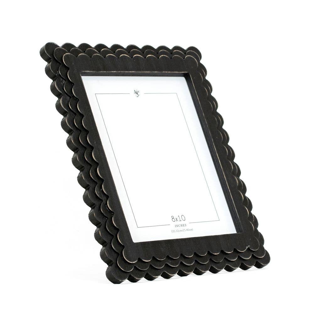 Wood scallop photo frame for 8x10 pic, black  - 17059